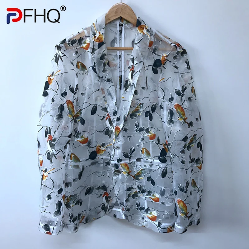 

PFHQ Organza See-through Niche Design Original Men's Long Sleeve Shirts High Quality Elegant 2023 New Tops Free Shipping Trendy