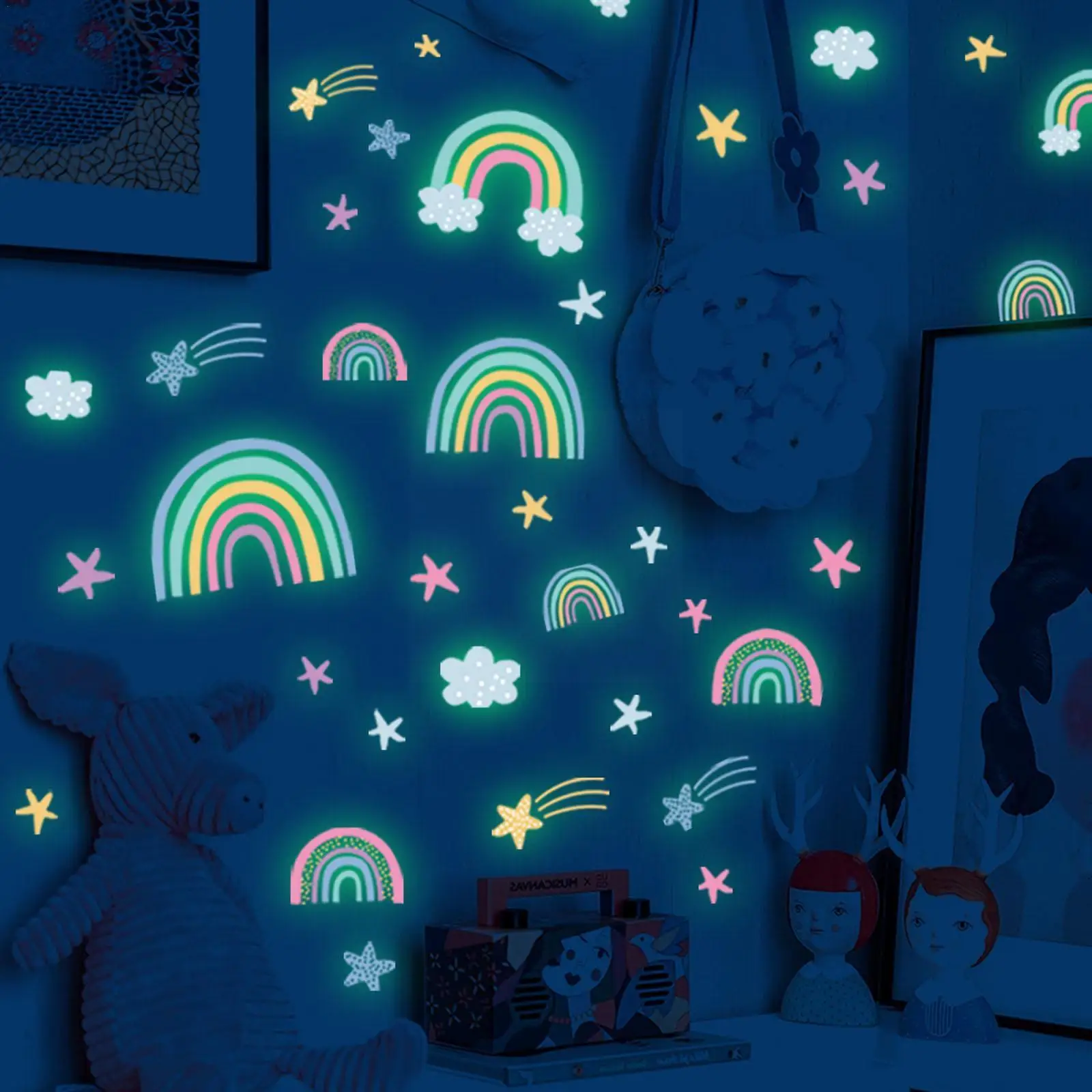 

Rainbow Clouds Stars Fluorescent Wall Stickers Bedroom Room Children's Wall Self-adhesive Living Stickers Room Decoration O8l8