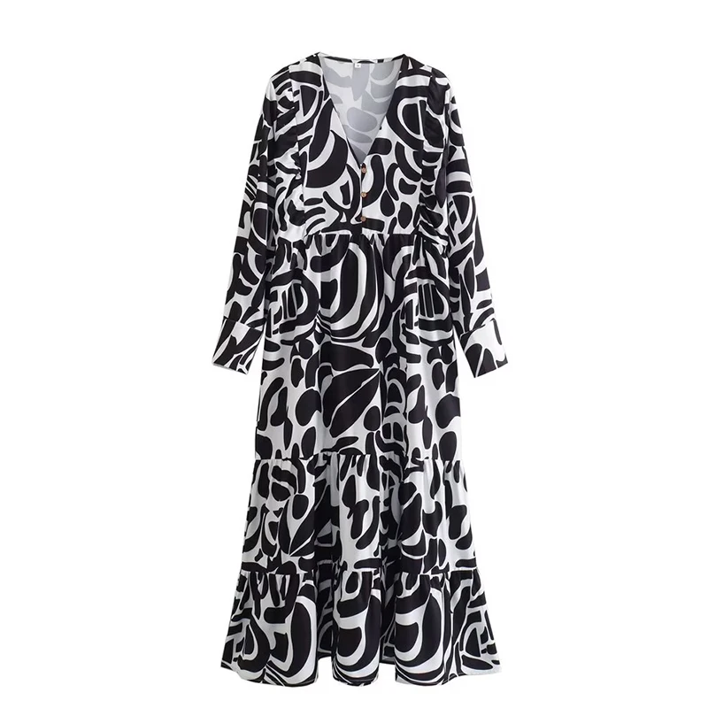 TRAF 2023 Summer Women Print Dresses New Fashion Office Ladies Deep V-Neck Long Sleeve Button Decoration A-Line Long Dress
TRAF 2023 Summer Women Print Dresses New Fashion Office Ladies Deep V-Neck Long Sleeve Button Decoration A-Line Long Dress