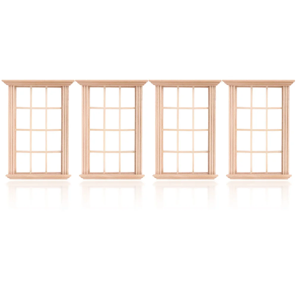 

4 Pcs Dollhouse Window Mini Accessories Outdoor Toys Toddlers Model Wooden Miniature Child Kids Playset Silvanian familiy