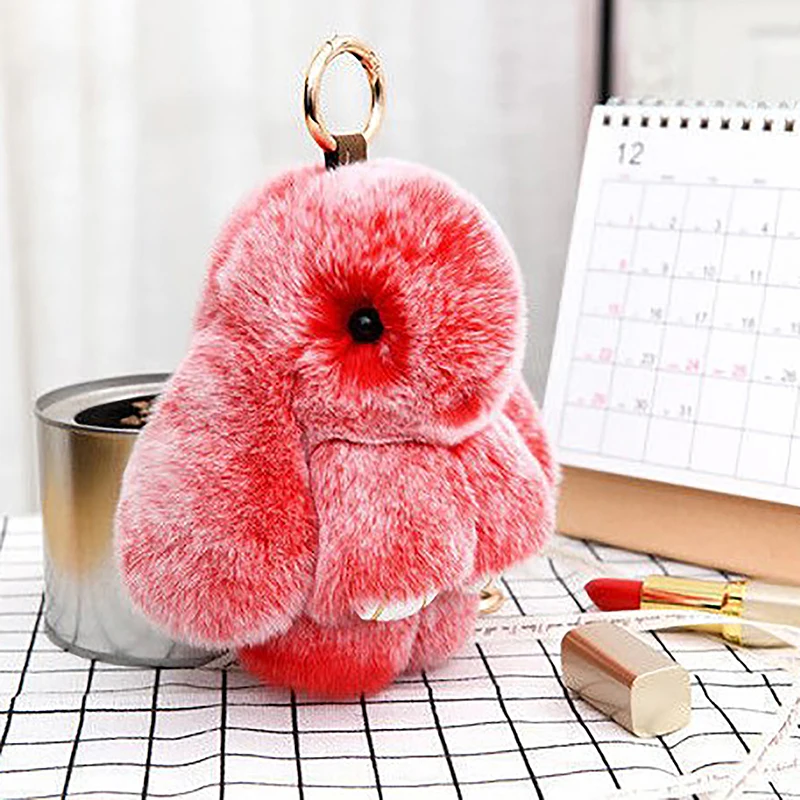 

Rabbit Keychain Ring Fluffy Fur Pompon Bunny Trinket Key Chain Charm For Girls Cute Key Ring On Bag Car Key Pendant