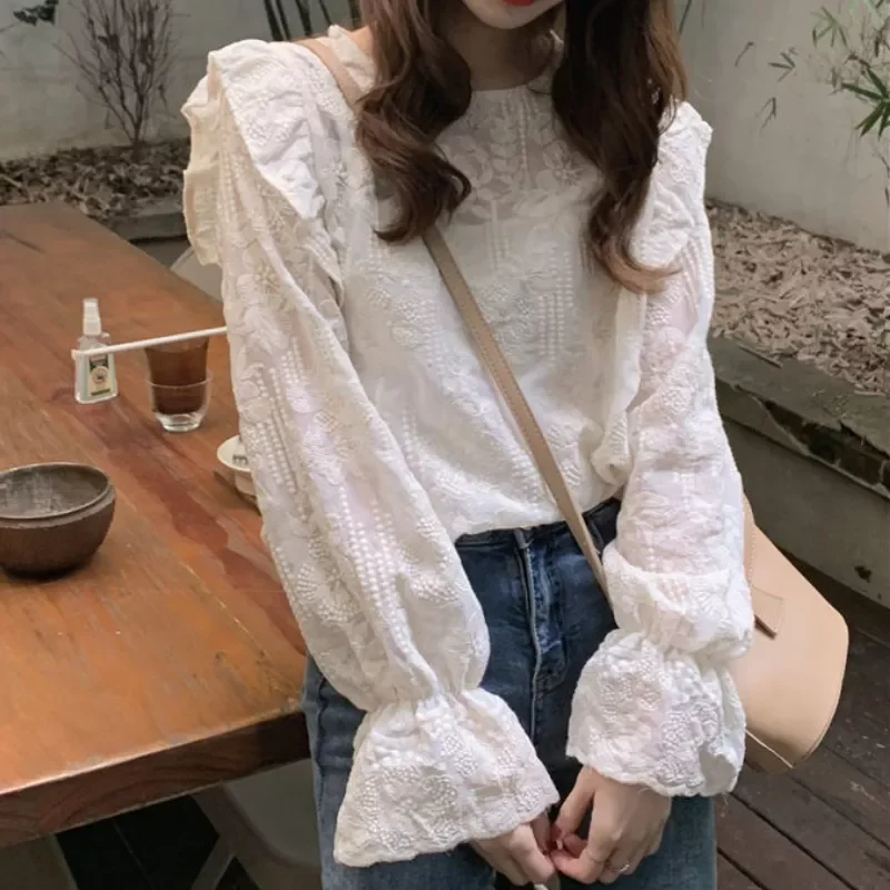 fashionable Women Blouse Elegant Romantic Embroidery Spring Tender Long Sleeve White All-match Pure Top Office Street Leisure Co
fashionable Women Blouse Elegant Romantic Embroidery Spring Tender Long Sleeve White All-match Pure Top Office Street Leisure Co