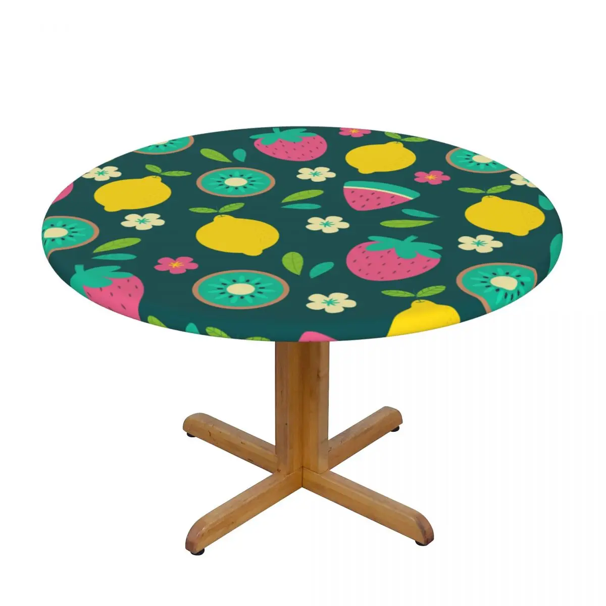

Fitted Round Tablecloth Protector Soft Glass Table Cover Tropical Fruit Anti-Scald Plate Kitchen Home Tablemat