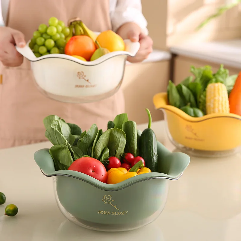 Creative Petal Drain Basket Kitchen Multi-purpose Double-layer Fruit Vegetable Washing Basket Kitchen Supplies
Creative Petal Drain Basket Kitchen Multi-purpose Double-layer Fruit Vegetable Washing Basket Kitchen Supplies