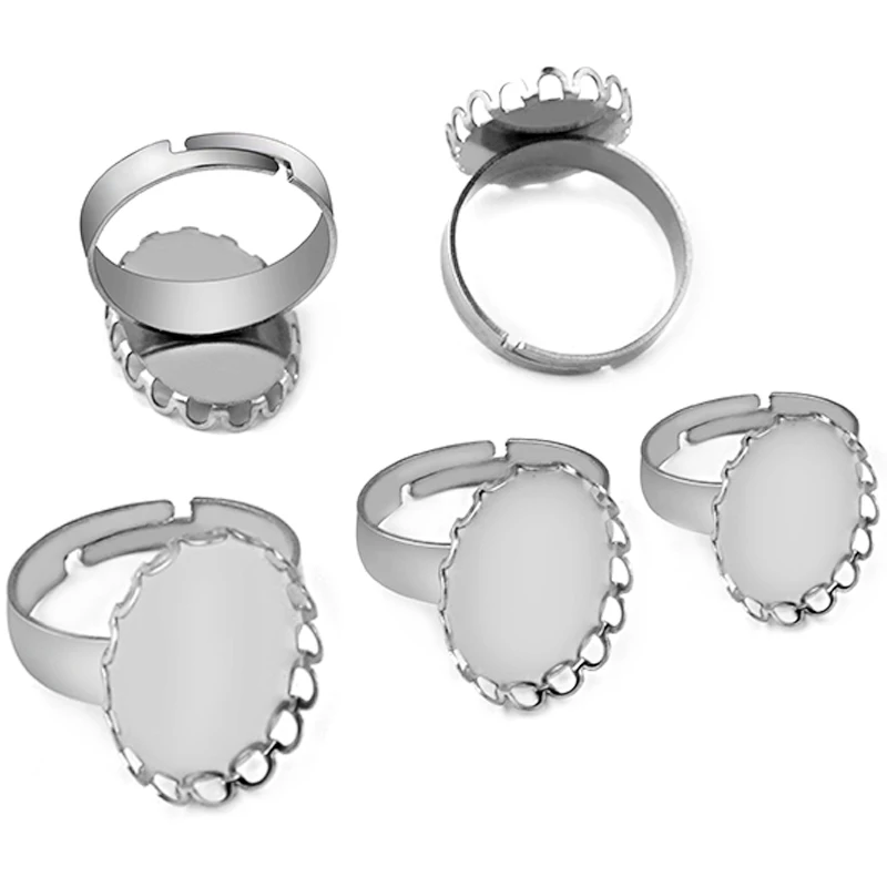 10pcs Stainless Steel Adjustable Blank Ring Base Fit Dia 13x18 18x25mm Glass Cabochons Cameo Settings Tray Diy Jewelry Making
10pcs Stainless Steel Adjustable Blank Ring Base Fit Dia 13x18 18x25mm Glass Cabochons Cameo Settings Tray Diy Jewelry Making
