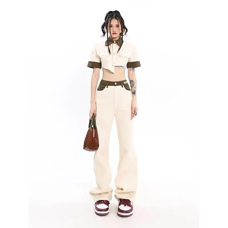 STSVZORR y2k American retro irregular color contrast short shirt top casual straight long pants summer high street 2-piece suit
STSVZORR y2k American retro irregular color contrast short shirt top casual straight long pants summer high street 2-piece suit