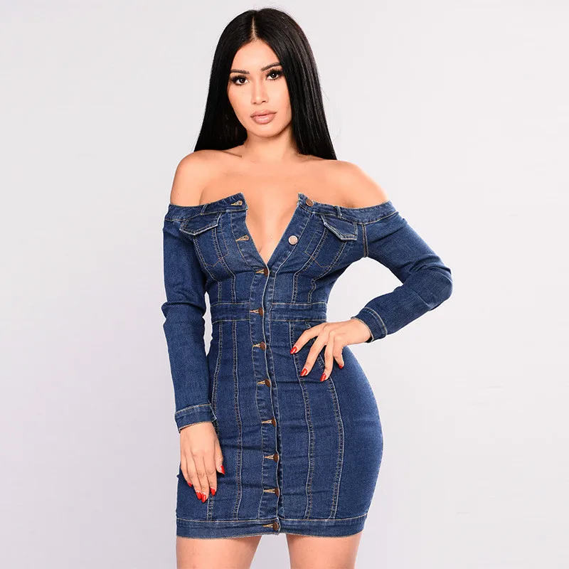 Girls Sexy Mini Short Sheath Summer Fitting Dress Office Ladies Tube Top Women Long Sleeve Off Shoulder Tight Wash Denim Dress
Girls Sexy Mini Short Sheath Summer Fitting Dress Office Ladies Tube Top Women Long Sleeve Off Shoulder Tight Wash Denim Dress