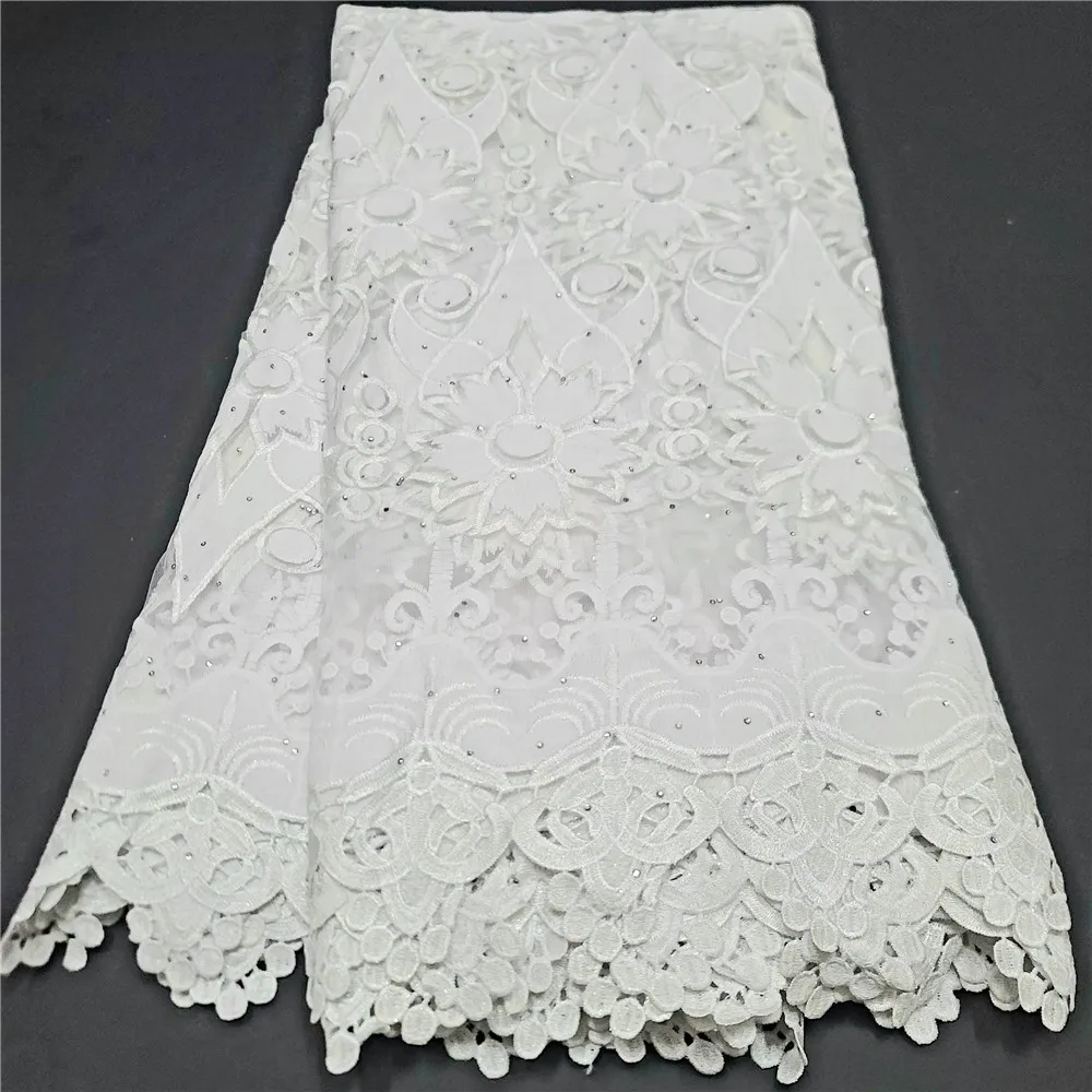

French Paris high quality new hot brick white flower lace embroidery fabric 5 yards for elegant ladies wedding party tailor A006