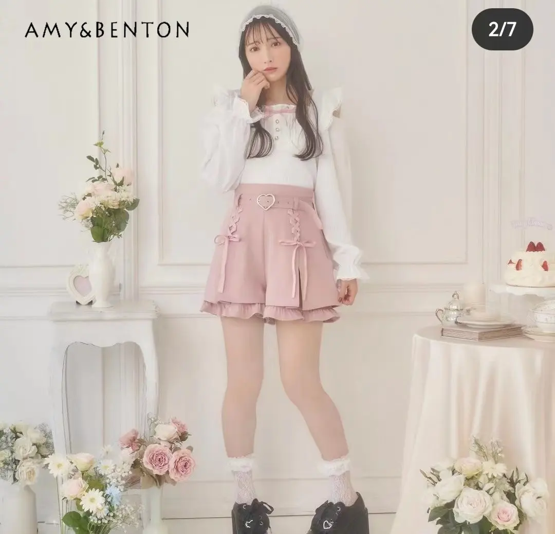 Japanese Original Summer Hc Love Belt Symmetrical Cross Ribbon Lace Shorts Women Kawaii Sweet Lolita Pink Shorts Female Culottes
Japanese Original Summer Hc Love Belt Symmetrical Cross Ribbon Lace Shorts Women Kawaii Sweet Lolita Pink Shorts Female Culottes