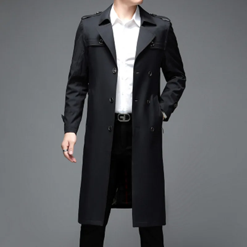 

High Quality Mens Trench Coat Fashion Long Windbreak Jacket Men England Style Business Casual Solid Long Trench Men Outerwear
