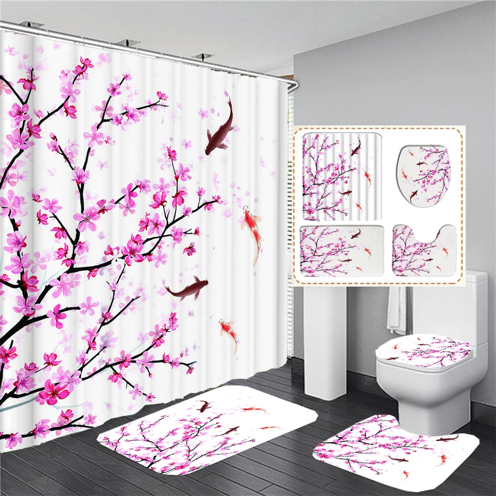 Chic Floral Pink Cherry Blossoms Shower Curtain for Bathroom Cherry Sakura Flowers Branch Bath Curtains Mats Rugs Set Home Decor
Chic Floral Pink Cherry Blossoms Shower Curtain for Bathroom Cherry Sakura Flowers Branch Bath Curtains Mats Rugs Set Home Decor