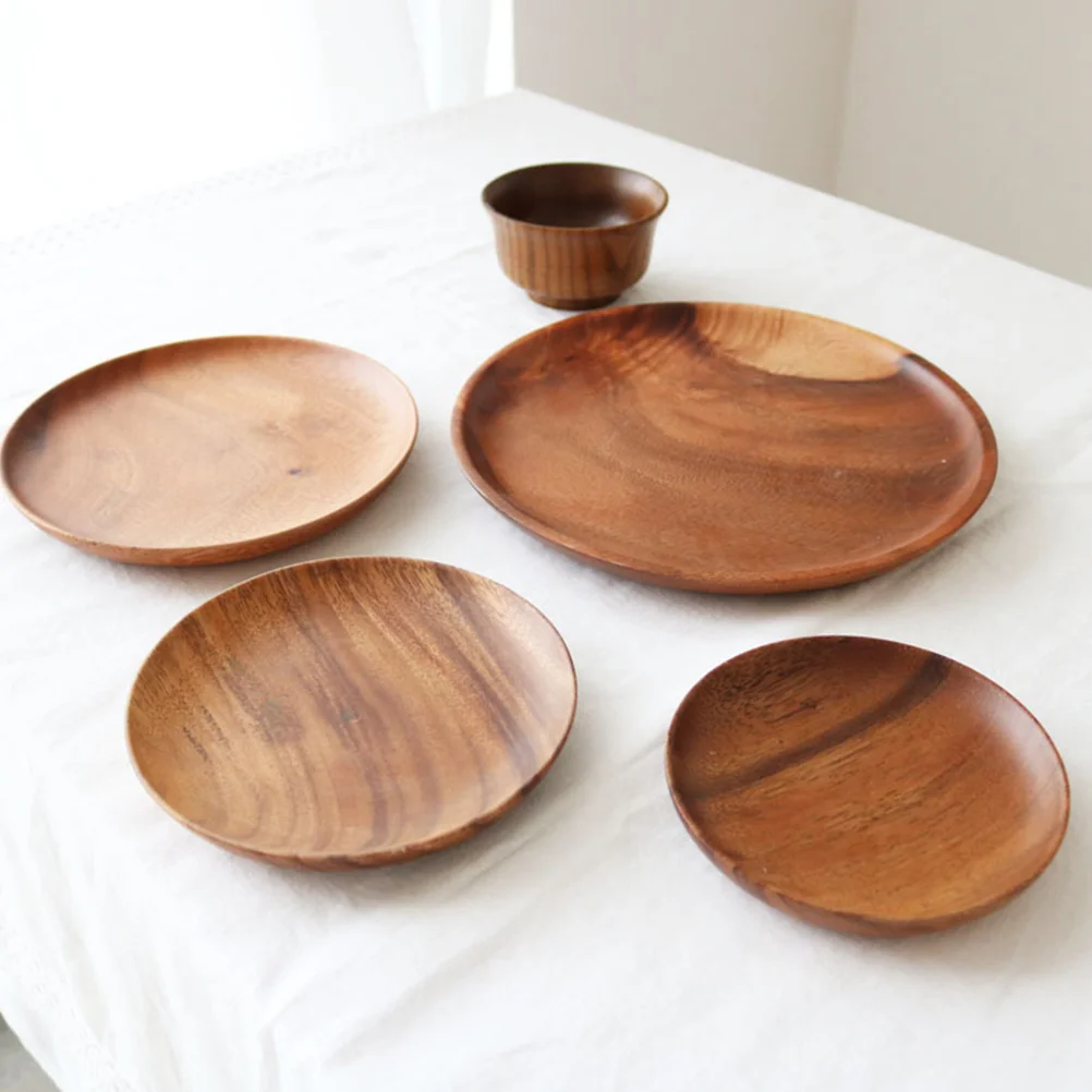 

Wooden Coasters Wood Plate Serving Plates Table Tray Vintage Coaster Holder Cup Saucer Snack Natural Appetizer Pizza Round