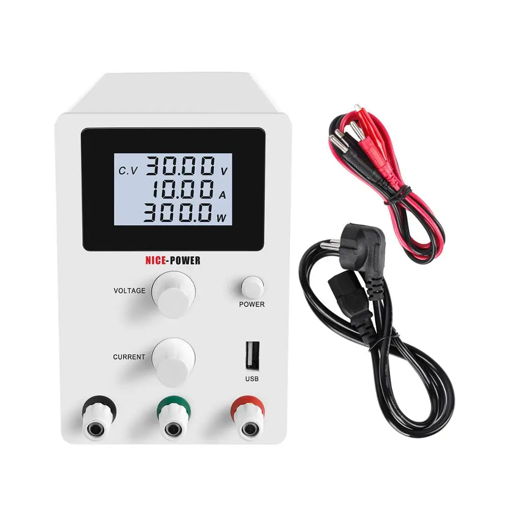 

NICE-POWER R-SPS3010D 30V 10A Variable Voltage Adjustable LCD 4 Digital Display Regulated DC Switch Power Supply 5V 2A USB