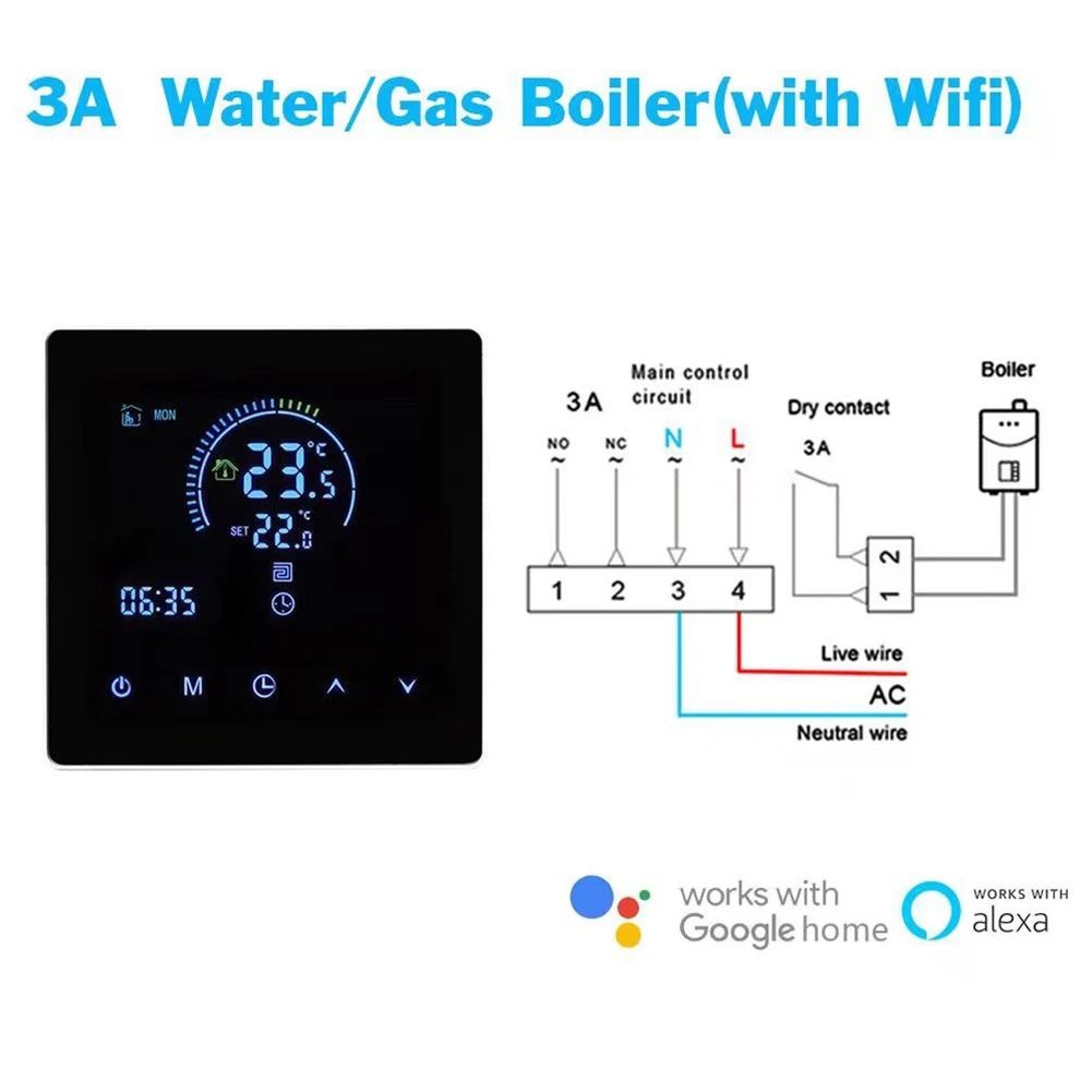 Tuya Smart Thermostat WiFi Temperature Controller LCD Display Easy Operation Clock Calibration Extended Menu Features
Tuya Smart Thermostat WiFi Temperature Controller LCD Display Easy Operation Clock Calibration Extended Menu Features