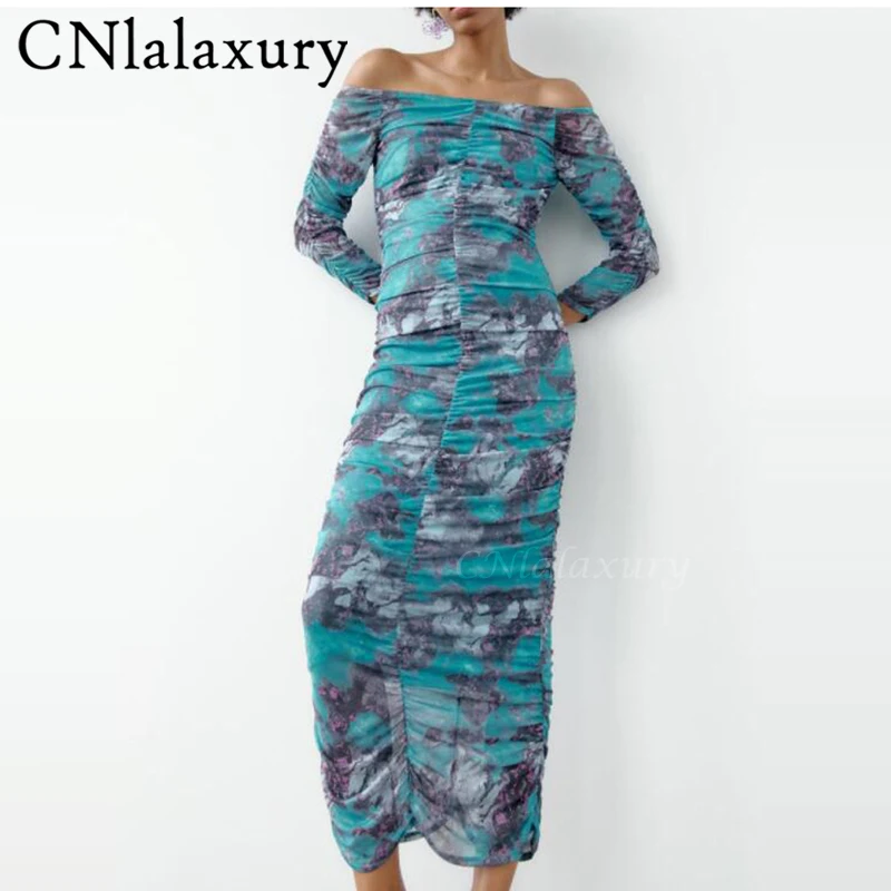 2022 Summer Women Print Pleated Sexy Bodycon Dress Female Elegant Slash Neck Elastic Waist Draped Mesh Party Dress Vestidos
2022 Summer Women Print Pleated Sexy Bodycon Dress Female Elegant Slash Neck Elastic Waist Draped Mesh Party Dress Vestidos