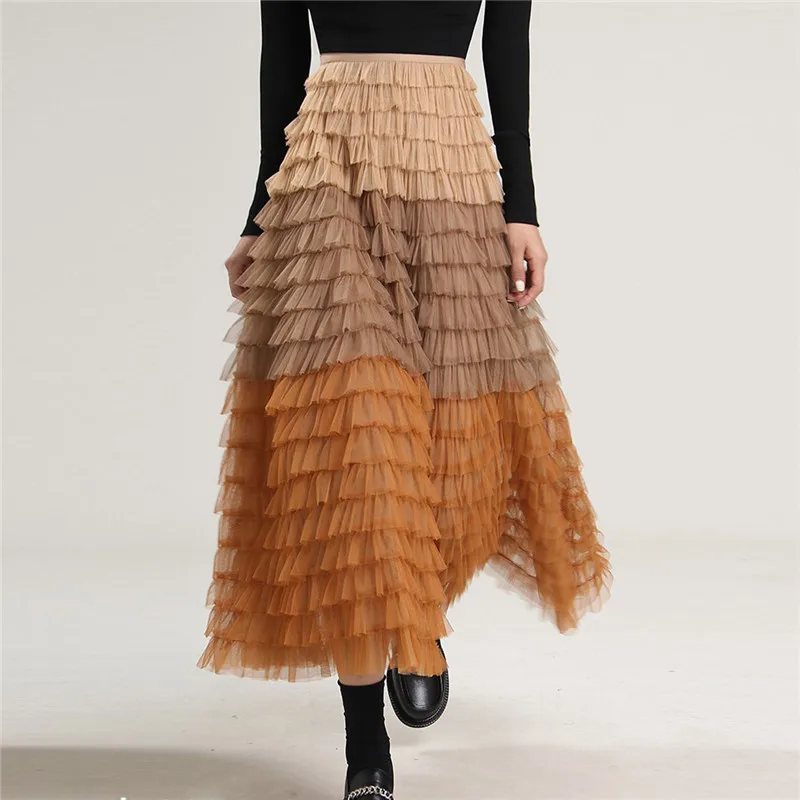 2022 Spring summer New Fashion Designer Women's Mesh Patchwork Cascading Ruffles Skirt Colorful Zip Casual Long Skirt
2022 Spring summer New Fashion Designer Women's Mesh Patchwork Cascading Ruffles Skirt Colorful Zip Casual Long Skirt