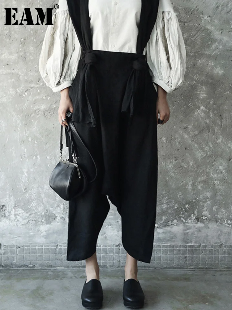 

[EAM] High Waist Black Bandage Long Harem Overalls Trousers New Loose Fit Pants Women Fashion Tide Spring Autumn 2023 JE82201