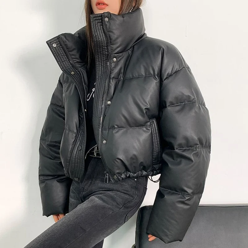 Faux Pu Puffy Cropped Parkas Women American Biker Stand Collar Thicken Jackets Woman Keep Warm Long Sleeve Cotton Down Coats
Faux Pu Puffy Cropped Parkas Women American Biker Stand Collar Thicken Jackets Woman Keep Warm Long Sleeve Cotton Down Coats