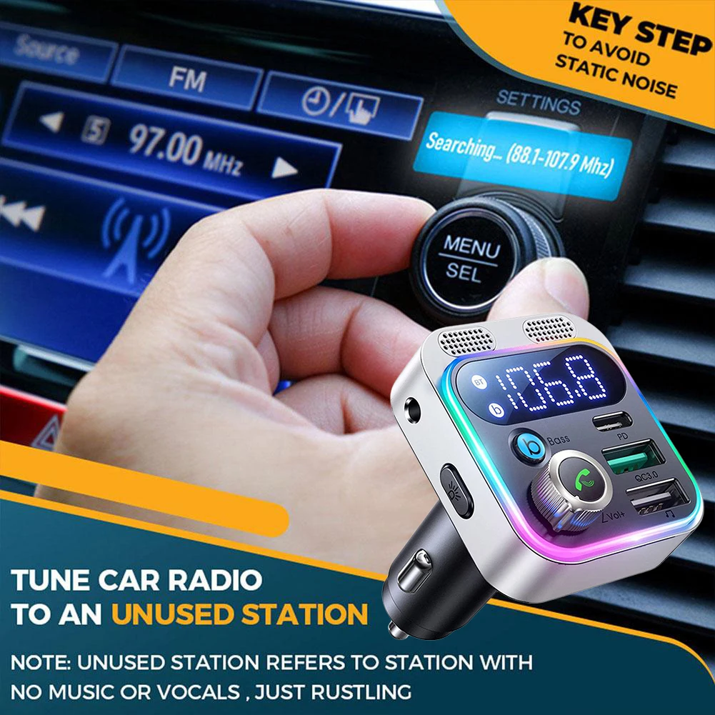 Bluetooth-compatible 5.0 FM Transmitter 48W MP3 Player Dual Mics Car Charger Deep Bass Sound Fast Charger Adapter Handsfree Call
Bluetooth-compatible 5.0 FM Transmitter 48W MP3 Player Dual Mics Car Charger Deep Bass Sound Fast Charger Adapter Handsfree Call