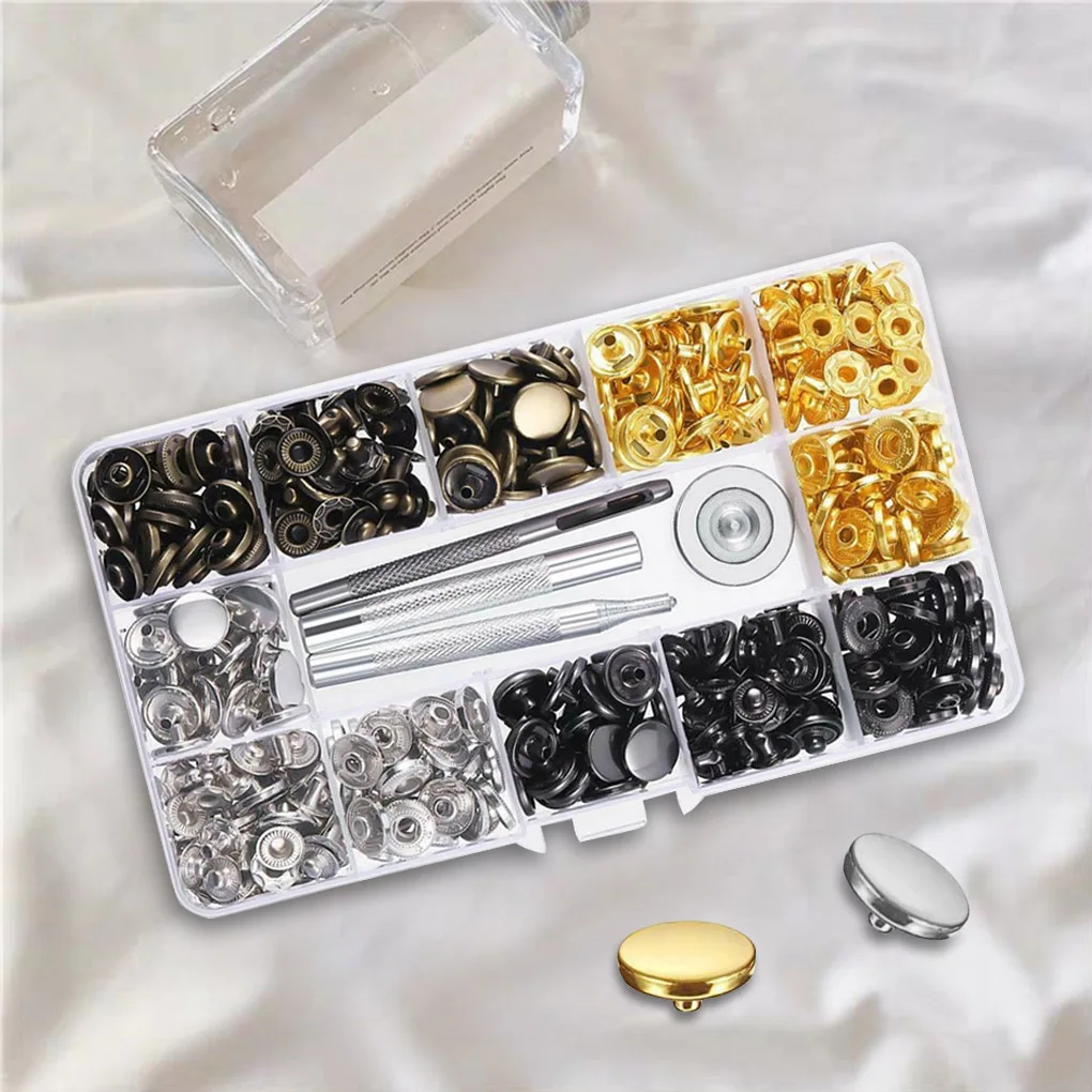 120 Pcs/set Leather Snap Fasteners Kit Clothes Jackets Jeans Metal Button Snaps Press Studs Hot
120 Pcs/set Leather Snap Fasteners Kit Clothes Jackets Jeans Metal Button Snaps Press Studs Hot