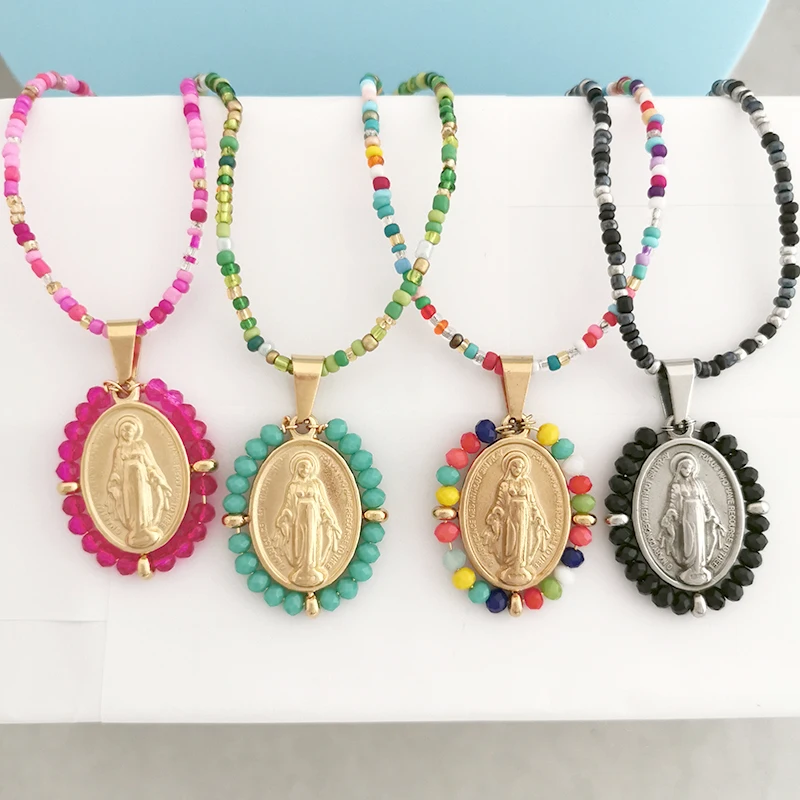 QMHJE Virgin Mary, ожерелье из нержавеющей стали с подвеской, женское колье, бусы, цепочка, золотой, серебряный цвет, Радужный цвет, ювелирные изделия
QMHJE Virgin Mary, ожерелье из нержавеющей стали с подвеской, женское колье, бусы, цепочка, золотой, серебряный цвет, Радужный цвет, ювелирные изделия