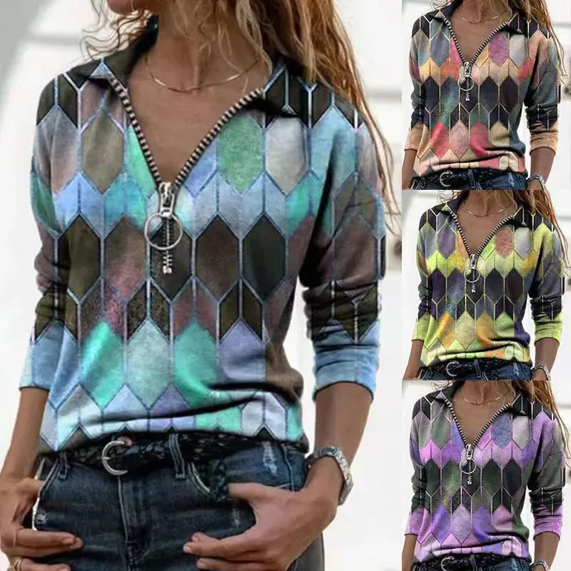 2022 Spring Casual Women's Fashion Long sleeve Tops Sexy Turn-Down Collar V-Neck Women Print Loose Zipper T-Shirt Top
2022 Spring Casual Women's Fashion Long sleeve Tops Sexy Turn-Down Collar V-Neck Women Print Loose Zipper T-Shirt Top