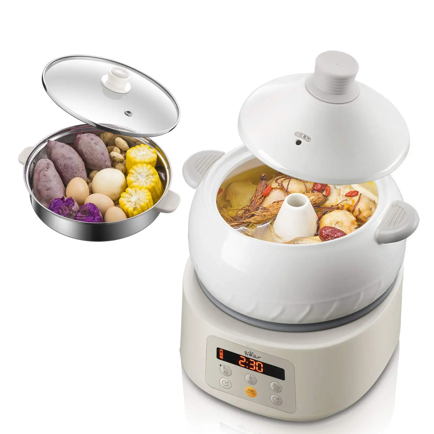 Bear Multi-function Electric Steam Cooker,Ceramic Chicken Soup Maker,Slower Cooker Crock Pot with Steamer,3L
Bear Multi-function Electric Steam Cooker,Ceramic Chicken Soup Maker,Slower Cooker Crock Pot with Steamer,3L