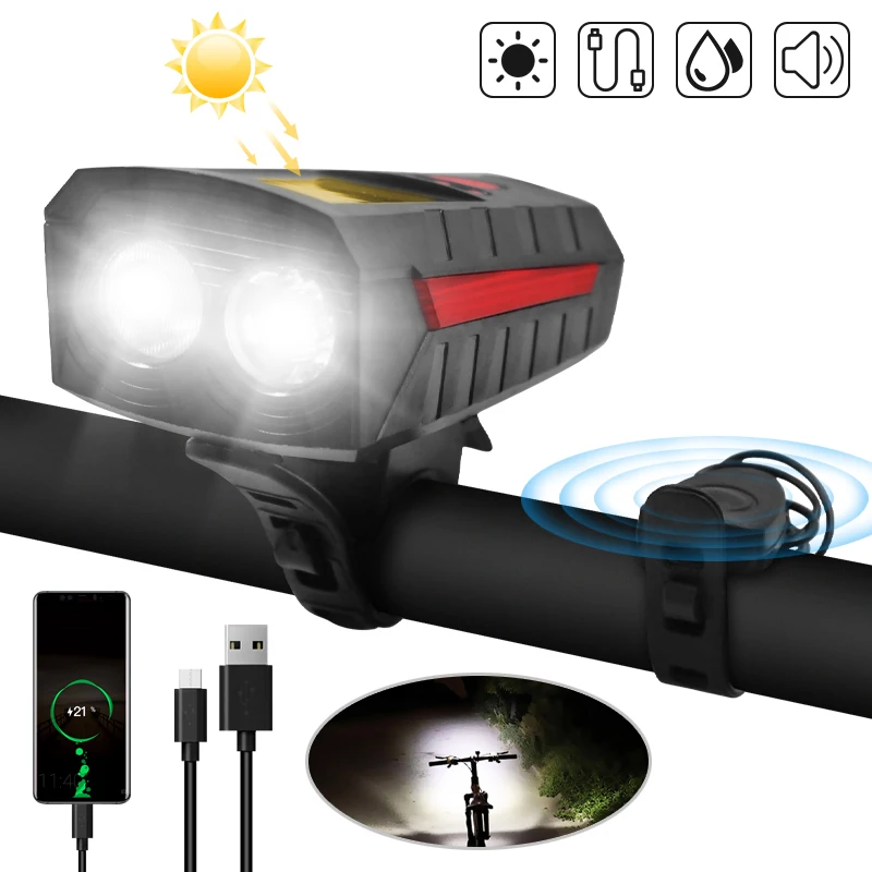 Solar Bicycle Headlight 2*T6 LED Bike Horn Lamp USB Charging MTB Lantern Power Bank Cycling Lamp Handlebar Flashlight 3 Modes
Solar Bicycle Headlight 2*T6 LED Bike Horn Lamp USB Charging MTB Lantern Power Bank Cycling Lamp Handlebar Flashlight 3 Modes