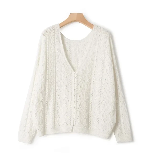 V-Neck Hollow Out Women Knitted Sweater 2022 Spring New Solid Color Single-Breasted Ladies Cardigan Soft Knitwears Top
V-Neck Hollow Out Women Knitted Sweater 2022 Spring New Solid Color Single-Breasted Ladies Cardigan Soft Knitwears Top
