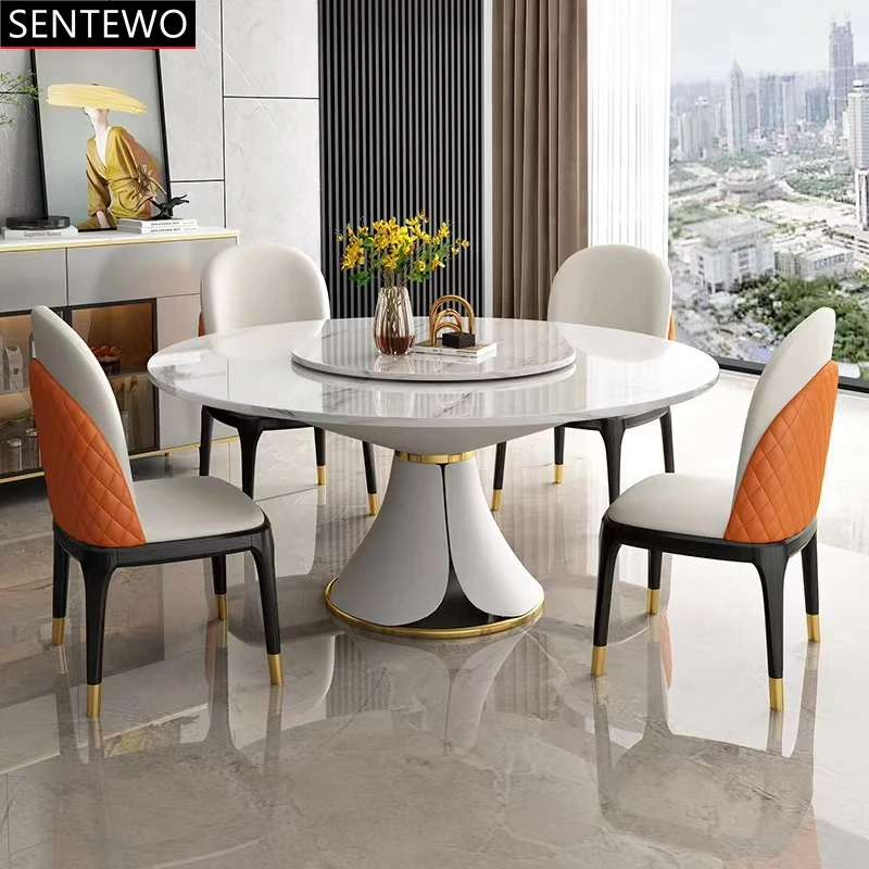 Luxury Rock Slab Kitchen Round Dining Tables and Chair Leather Stainless Steel Gold Frame Faux Marble Table Geschirr A Manger
Luxury Rock Slab Kitchen Round Dining Tables and Chair Leather Stainless Steel Gold Frame Faux Marble Table Geschirr A Manger
