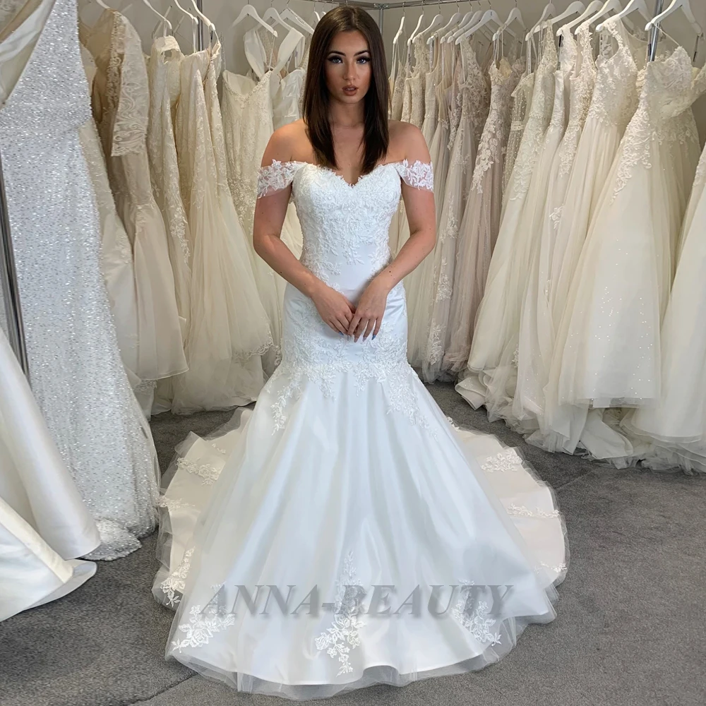 Anna Appliques Vintage Wedding Dresses For Bride Mermaid Off The Shoulder Tulle Lacing Up Court Train V Neck Vestidos De Novia
Anna Appliques Vintage Wedding Dresses For Bride Mermaid Off The Shoulder Tulle Lacing Up Court Train V Neck Vestidos De Novia