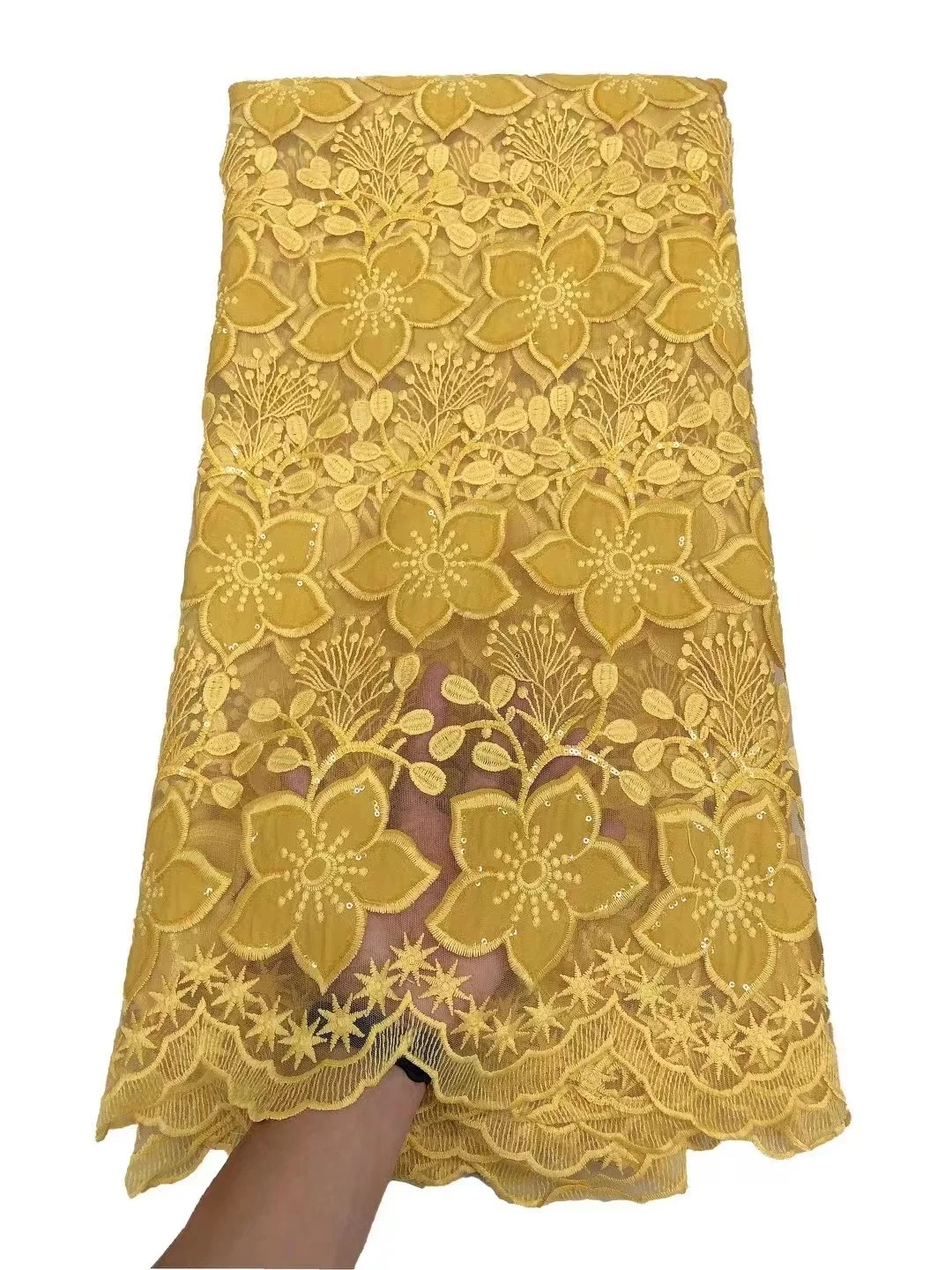 Latest African Nigerian Lace Fabric 5 Yards yellow colorful Sequins Tulle Lace Fabric Fashion Net Lace for Dresses
Latest African Nigerian Lace Fabric 5 Yards yellow colorful Sequins Tulle Lace Fabric Fashion Net Lace for Dresses