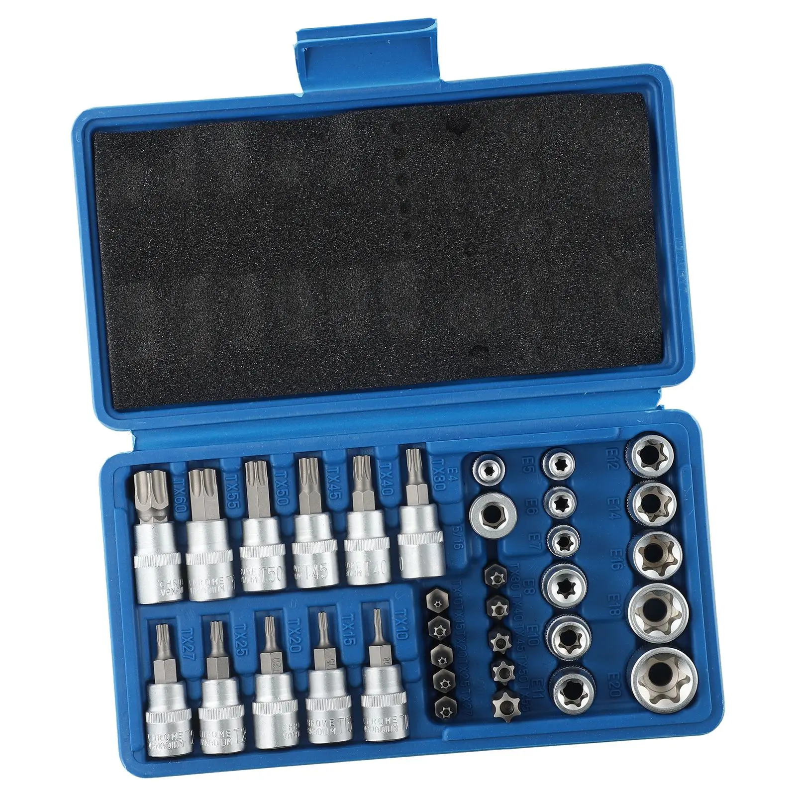34pcs Set Impact Socket Torx Star Head Batch Sockets Bit Set Male Female 3/8 T10-60 E8-20 1/4 E4-7 5/16 T10-55 Drive Tool Kits
34pcs Set Impact Socket Torx Star Head Batch Sockets Bit Set Male Female 3/8 T10-60 E8-20 1/4 E4-7 5/16 T10-55 Drive Tool Kits