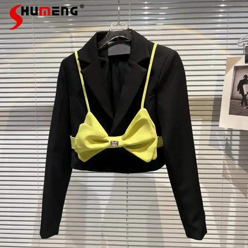 2022 Spring New Sweet Tridimensional Bow Suspenders Suit 2-Piece Women Elegant Lapel Long Sleeve Black Short Blazer Coat Jacket
2022 Spring New Sweet Tridimensional Bow Suspenders Suit 2-Piece Women Elegant Lapel Long Sleeve Black Short Blazer Coat Jacket