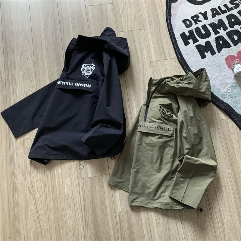 Half Zip Stand Collar Human Made Hooded Jackets Big Pocket Waterproof Pullover Coat
Half Zip Stand Collar Human Made Hooded Jackets Big Pocket Waterproof Pullover Coat