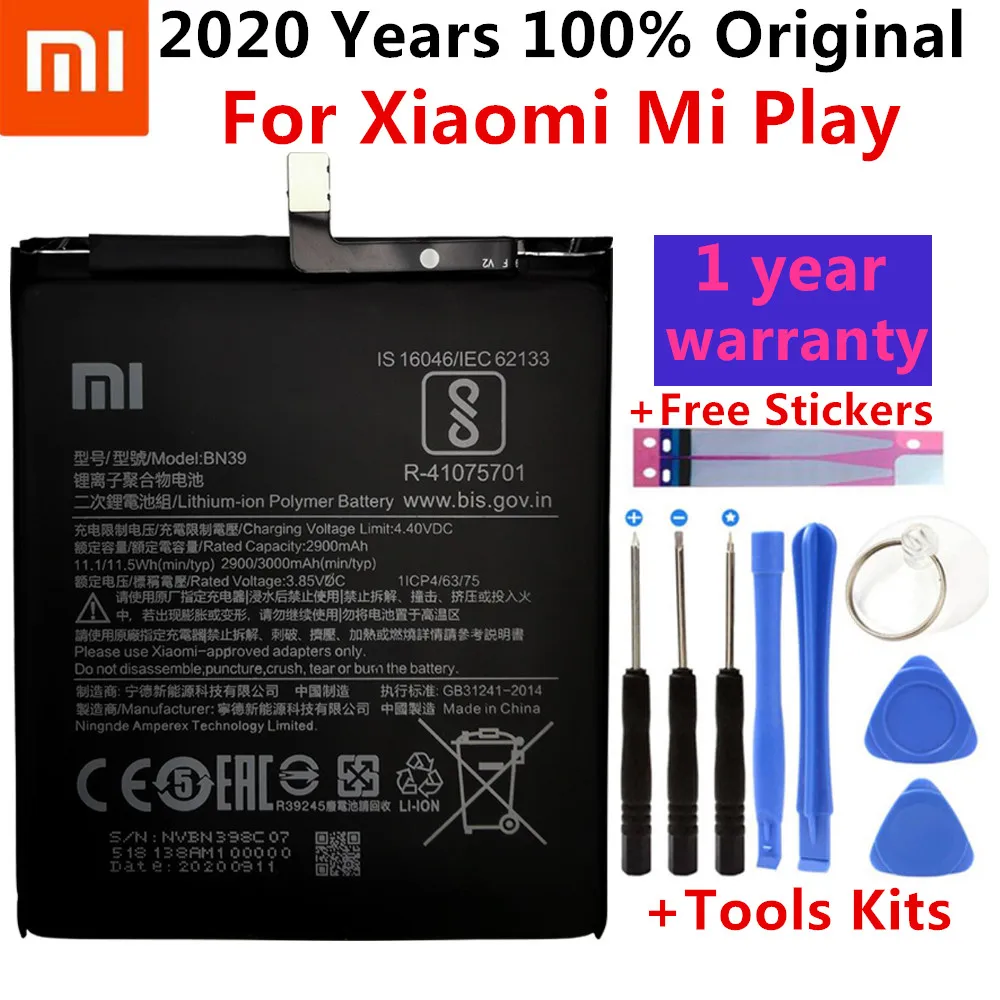 Xiao mi 100% Orginal BN39 3000mAh Battery For Xiaomi Mi Play BN39 High Quality Phone Replacement Batteries +Tools
Xiao mi 100% Orginal BN39 3000mAh Battery For Xiaomi Mi Play BN39 High Quality Phone Replacement Batteries +Tools