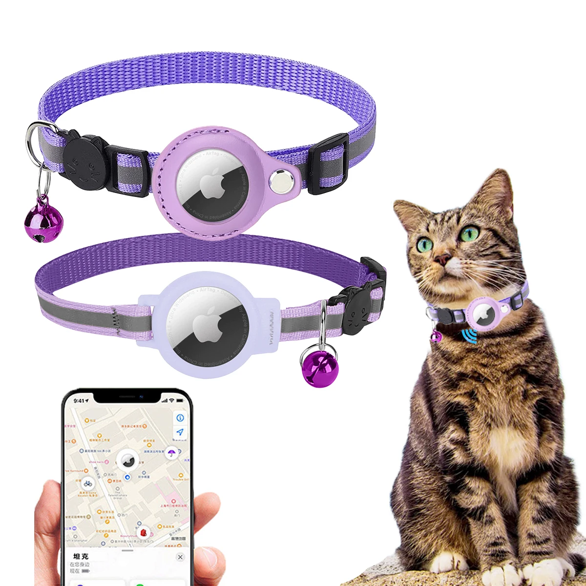 

For Apple Airtag Case Cat Collar With Bell Reflective Nylon Collar For Dog GPS Finder Anti-lost Location Tracker Dog Accessories