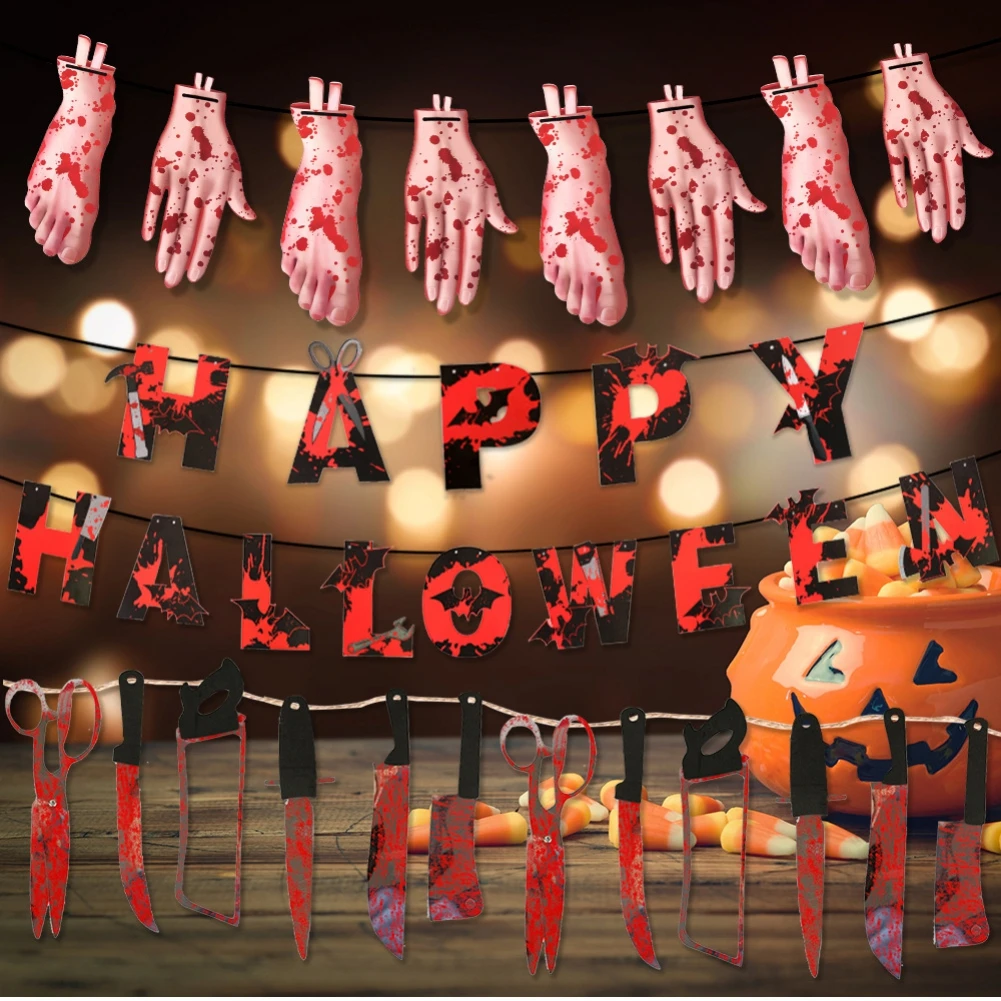 Бумажный баннер на Хэллоуин, подвесная гирлянда, кровавый нож, поддельная рука, счастливая фотография, украшения для вечерние, реквизит для ... 
Бумажный баннер на Хэллоуин, подвесная гирлянда, кровавый нож, поддельная рука, счастливая фотография, украшения для вечерние, реквизит для ...