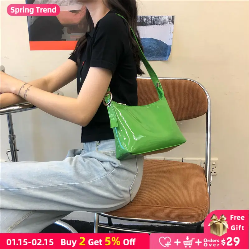 Patent Leather Women Baguette Handbags Fashion Design Ladies Armpit Bag Female Hobos Purple Solid Color Portable Shoulder Bags
Patent Leather Women Baguette Handbags Fashion Design Ladies Armpit Bag Female Hobos Purple Solid Color Portable Shoulder Bags