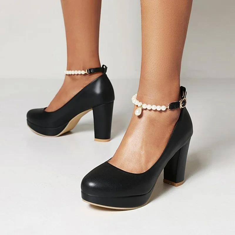 LeShion Of Chanmeb Luxury Pearls High Heel Pumps for Women Round Toe Platform Ankle Buckle Beige Black Shoes Ladies Office Dress
LeShion Of Chanmeb Luxury Pearls High Heel Pumps for Women Round Toe Platform Ankle Buckle Beige Black Shoes Ladies Office Dress