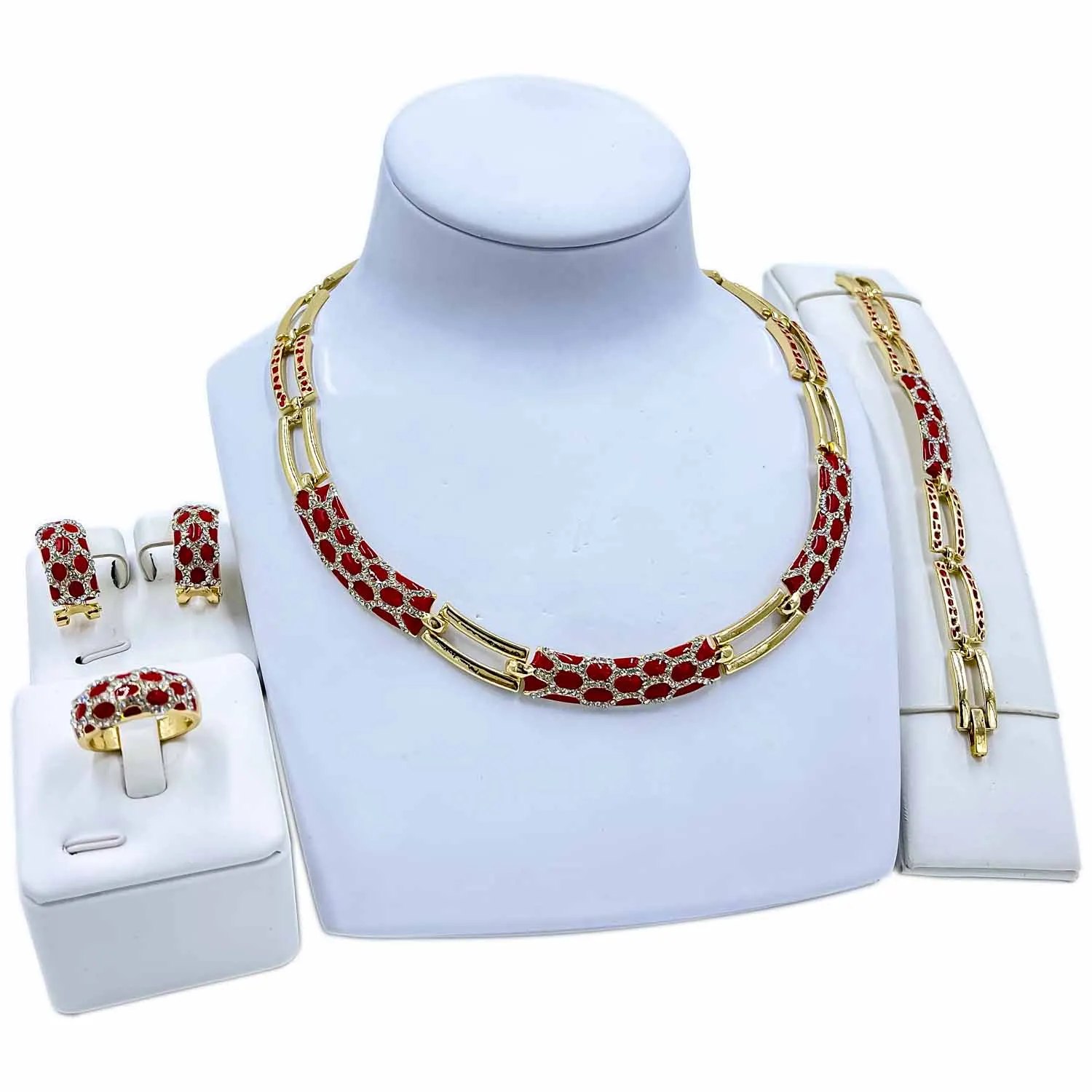 Dubai Jewelry Sets Vintage Style Red Enamel Necklace Bracelet Crystal Earrings for Women Wedding Ring Bridal Fashion Jewelry Set
Dubai Jewelry Sets Vintage Style Red Enamel Necklace Bracelet Crystal Earrings for Women Wedding Ring Bridal Fashion Jewelry Set