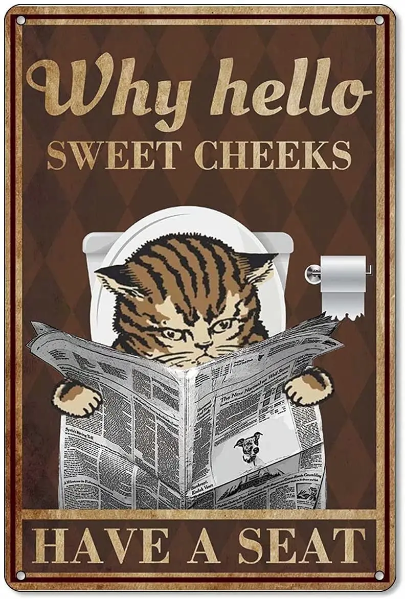 Cat Retro Tin Sign-Cat Sitting On The Toilet Reading Newspaper, Cafe Bathroom Art Wall Decoration
Cat Retro Tin Sign-Cat Sitting On The Toilet Reading Newspaper, Cafe Bathroom Art Wall Decoration