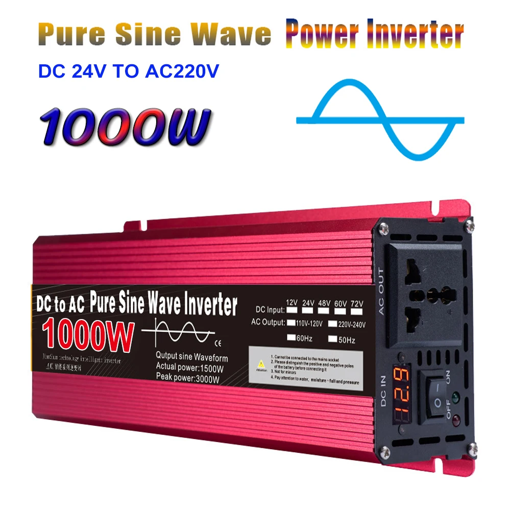 Pure Sine Wave Inverter DC12V 24V To AC 220V 1000W 1600W 2200W 3000W 50Hz 60Hz Voltage Transformer Power Converter SolarInverter
Pure Sine Wave Inverter DC12V 24V To AC 220V 1000W 1600W 2200W 3000W 50Hz 60Hz Voltage Transformer Power Converter SolarInverter