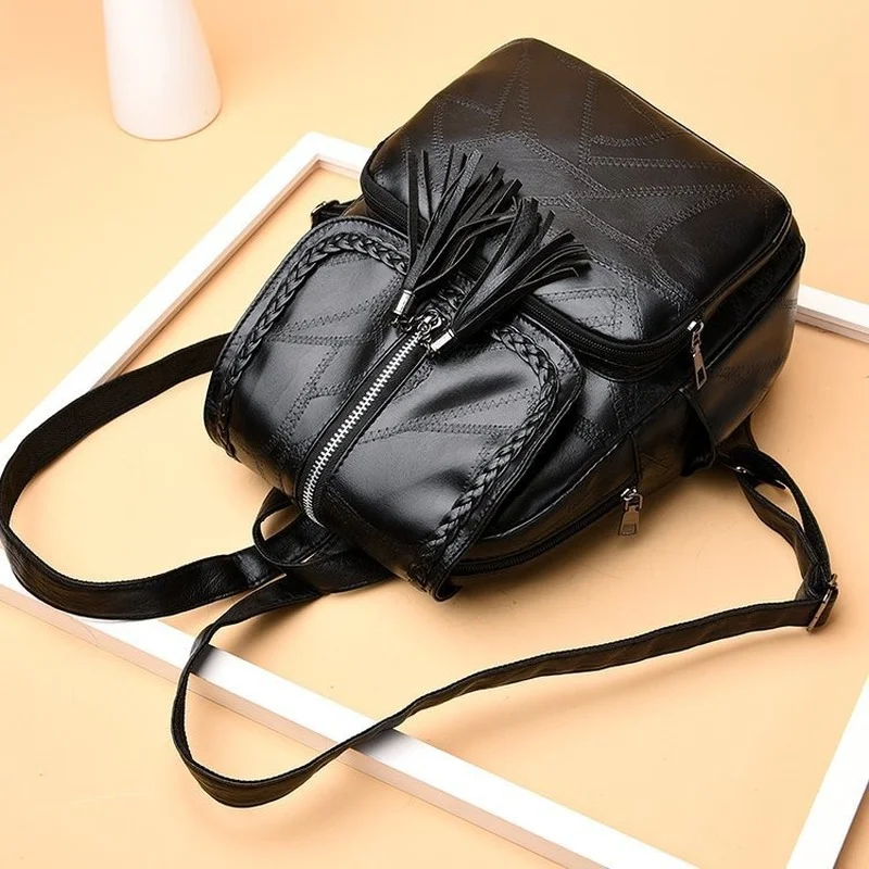 Стильный женский рюкзак с кисточками сумка из натуральной кожи трендовые сумки