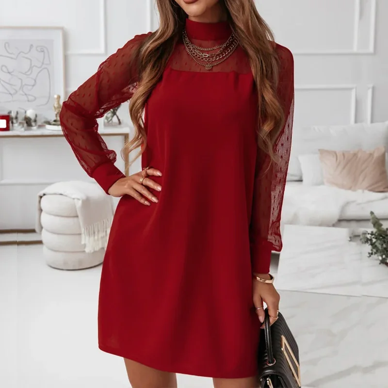 2022 Fashion See Through Mesh Gauze Patchwork Long Sleeve A-Line Dress Women Elegant Solid Commute O-neck Dress Casual Vestidos
2022 Fashion See Through Mesh Gauze Patchwork Long Sleeve A-Line Dress Women Elegant Solid Commute O-neck Dress Casual Vestidos