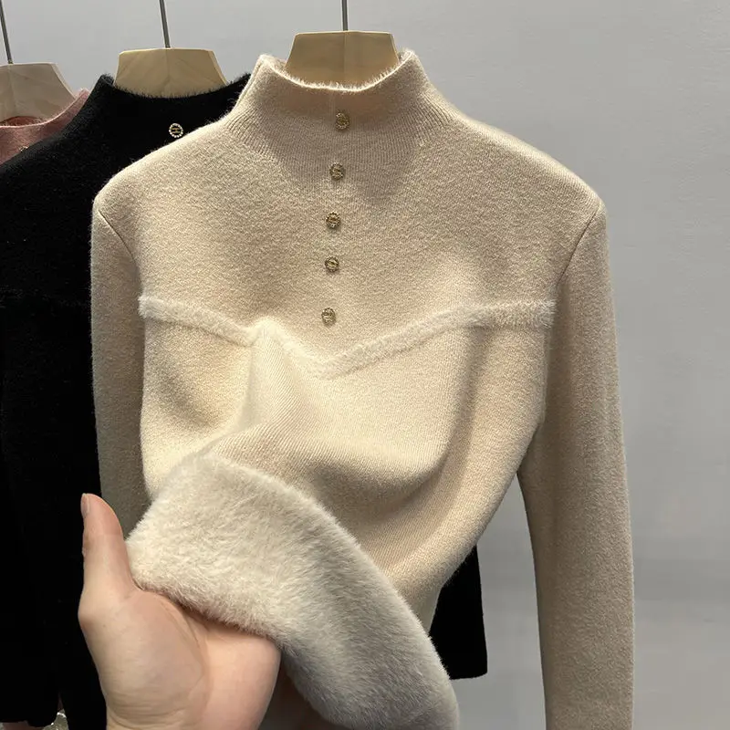 Autumn Winter Female Sweater Warm Half Turtleneck Women Pullover Sweater Velvet Fashion Slim Short Lady Long Sleeve Sweater
Autumn Winter Female Sweater Warm Half Turtleneck Women Pullover Sweater Velvet Fashion Slim Short Lady Long Sleeve Sweater