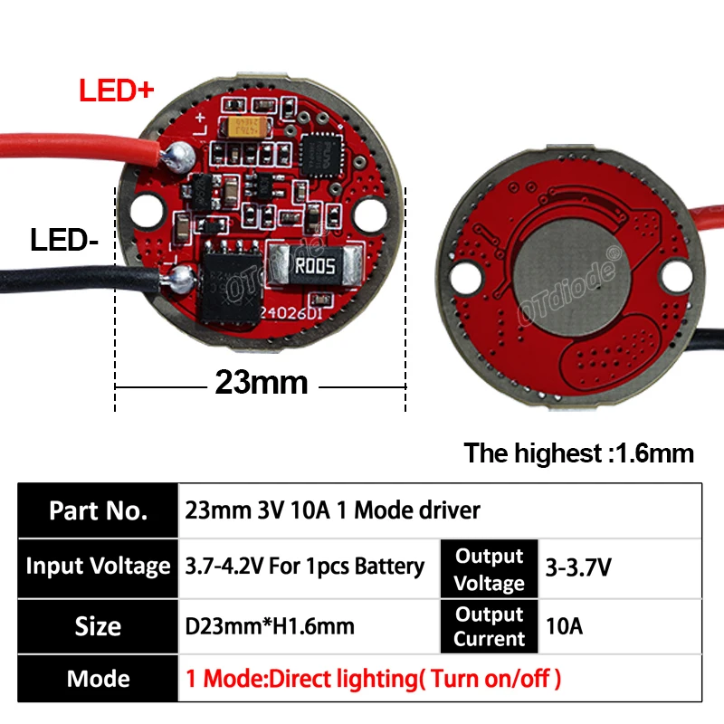 Драйвер светодиодного фонарика OTdiode 3-3,7В 10А
Драйвер светодиодного фонарика OTdiode 3-3,7В 10А