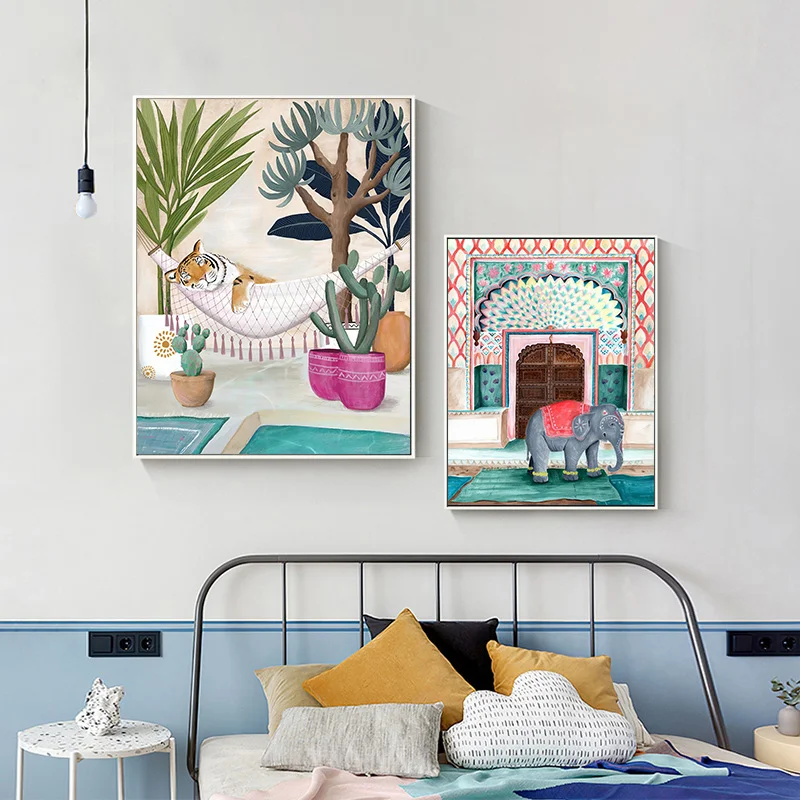 Simple Nordic abstract hand painted watercolor elephant tiger leopard mural poster print canvas porch decorative picture
Simple Nordic abstract hand painted watercolor elephant tiger leopard mural poster print canvas porch decorative picture