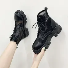 Comemore Women Boot Black Mesh Lace Up 2023 New Punk Gothic Womens Ankle Boots Platform Shoes Women Summer Boots Ladies Size 40