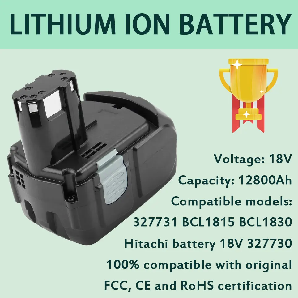 18V 12800mAh Li-ion Battery Compatible with HITACHI BCL1815 BCL1830 327730 327731 Power Cordless Tools
18V 12800mAh Li-ion Battery Compatible with HITACHI BCL1815 BCL1830 327730 327731 Power Cordless Tools